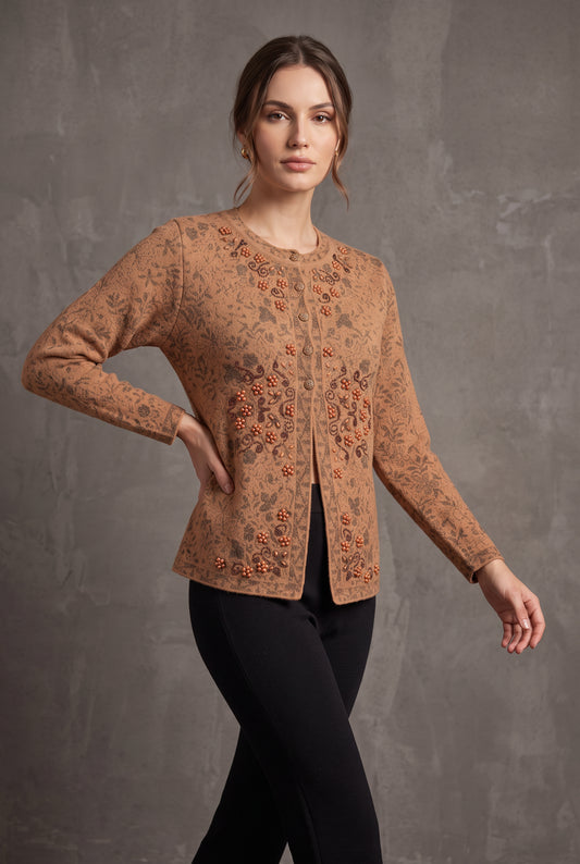 Tan Beaded Cardigan