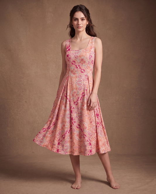 Pink Paisley Sleeveless Dress