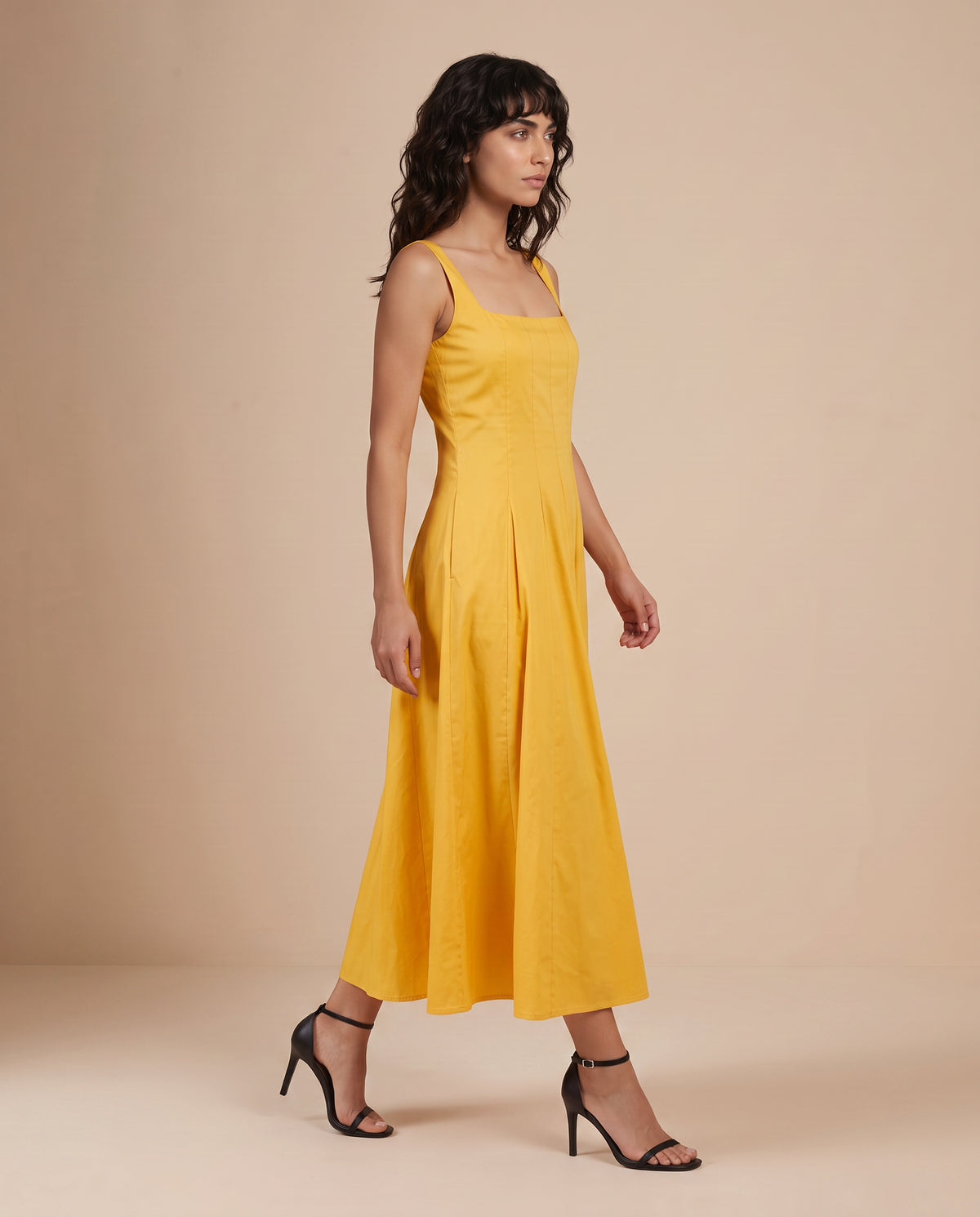Marigold / Jade Pleated Poplin Midi Dress