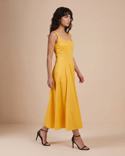 Marigold / Jade Pleated Poplin Midi Dress