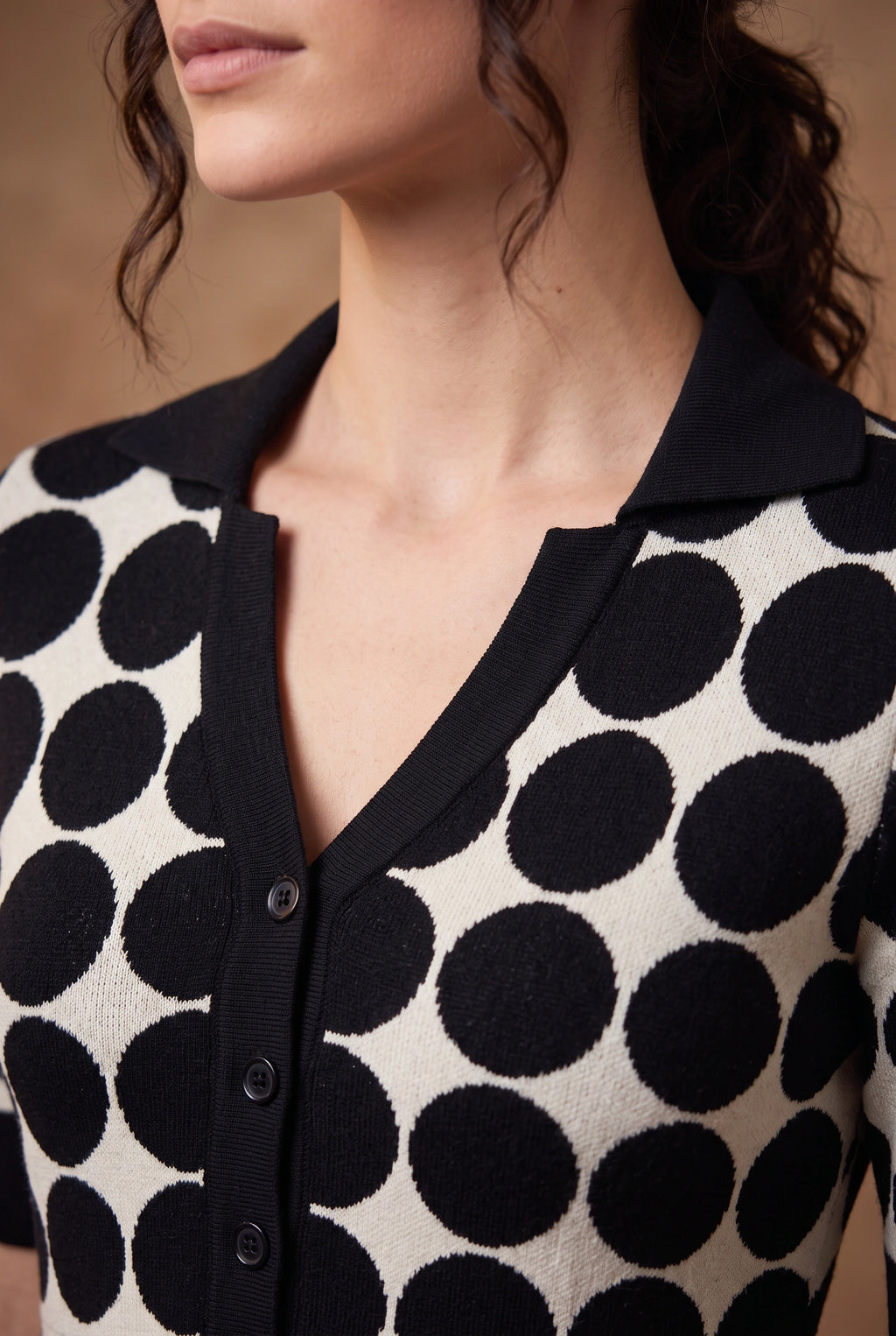 Yarn-Knitted Polka Dot Midi Dress
