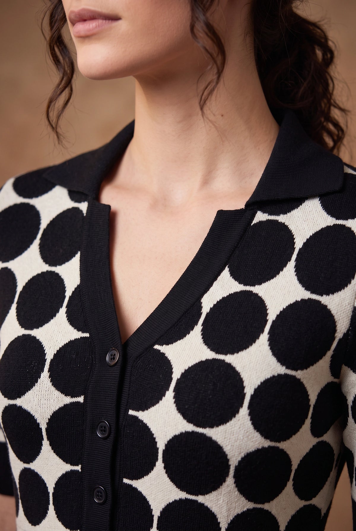 Yarn-Knitted Polka Dot Midi Dress