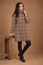 Lachi Women's Mocha Check Textured Knitted Tunic