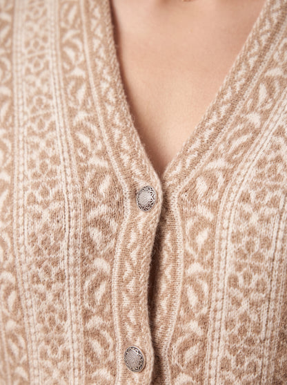 Beige Fern Column Cardigan