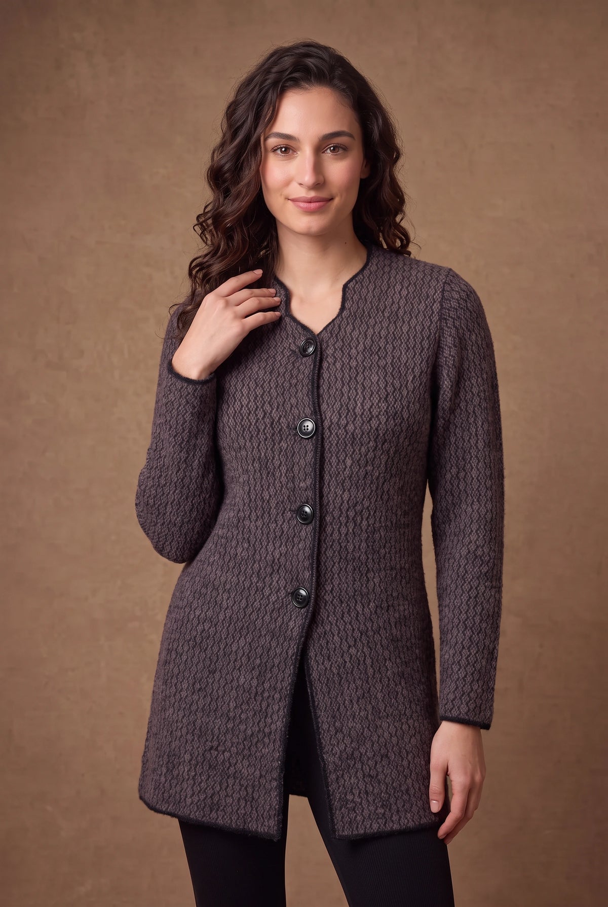 Lachi Women's Heather Mauve Diamond Weave Knitted Cardigan
