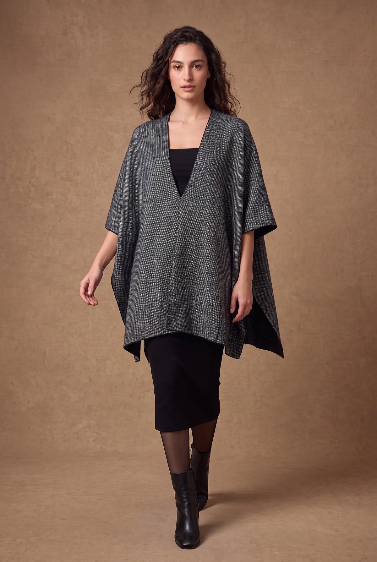 Lachi Women's Grey Marl Knit Open Front Poncho Cape