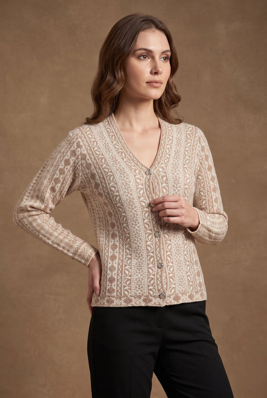 Beige Jacquard Cardigan