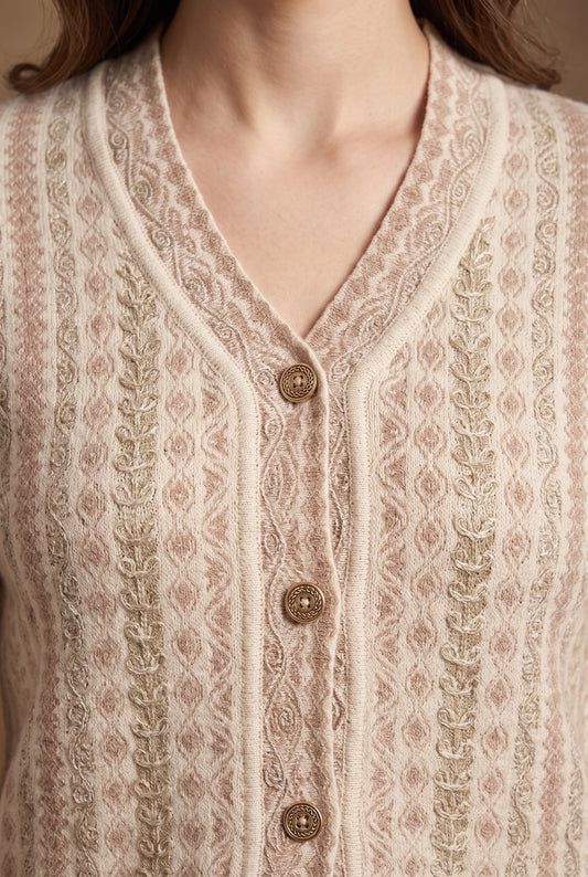 Beige Jacquard Cardigan