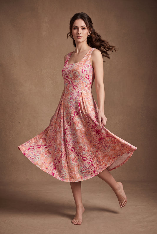 Pink Paisley Sleeveless Dress
