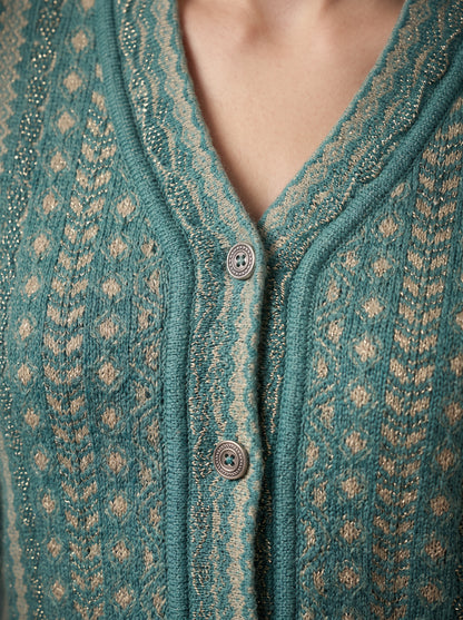 Teal Nordic Stripe Cardigan