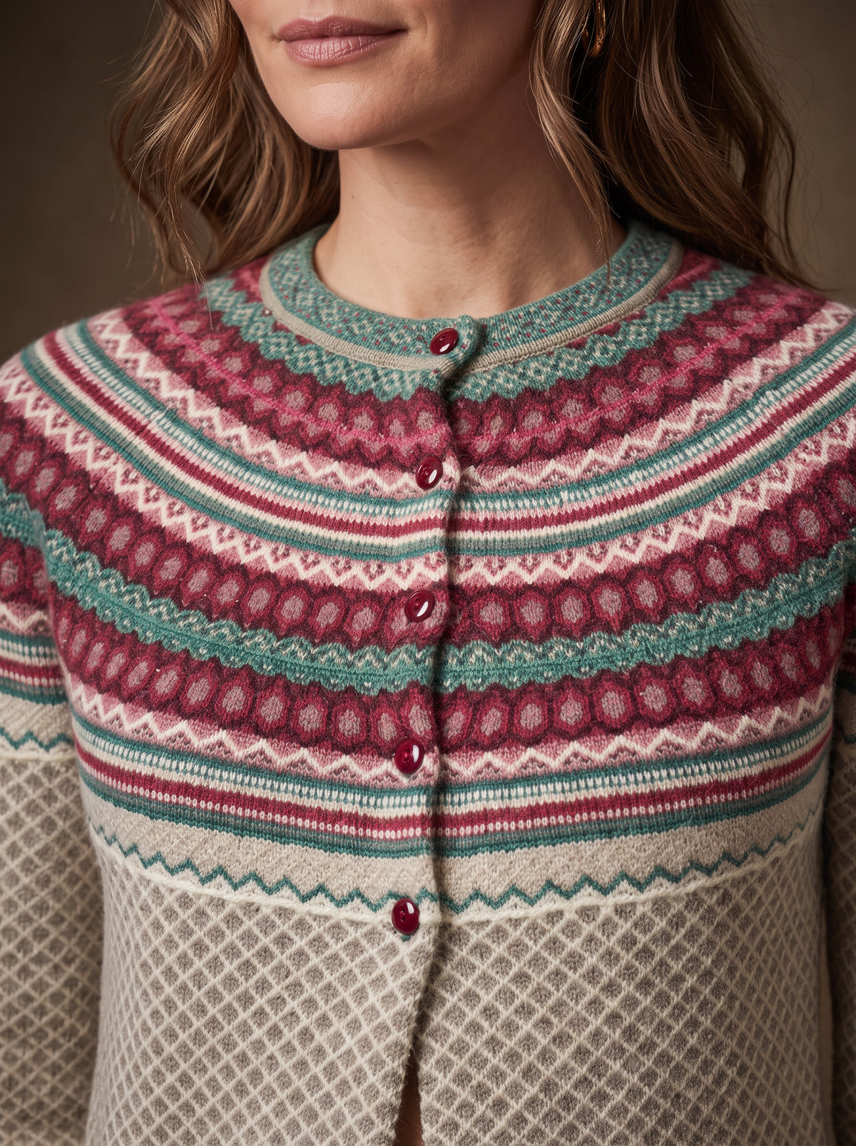 Cream Berry Yoke Cardigan