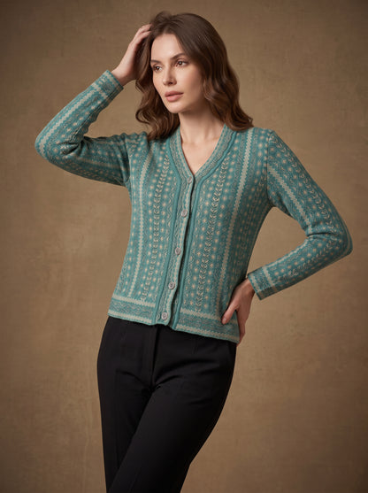 Teal Nordic Stripe Cardigan