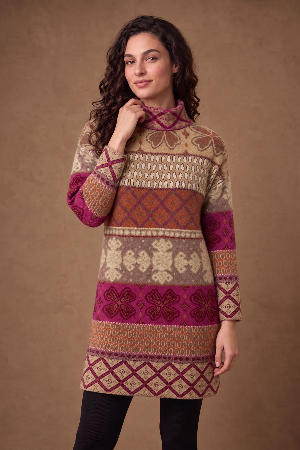Lachi Women's Magenta Heritage Border Jacquard Knitted Tunic
