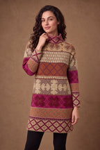 Lachi Women's Magenta Heritage Border Jacquard Knitted Tunic