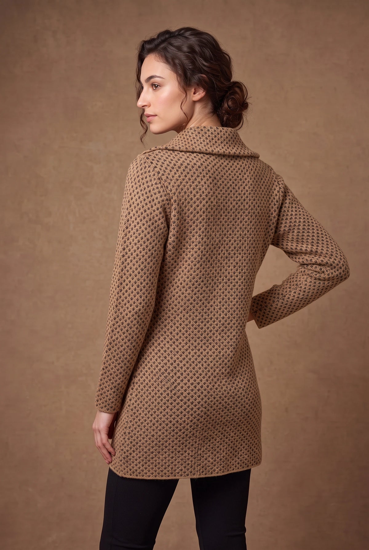 Lachi Women's Camel Birdseye Knitted Cardigan