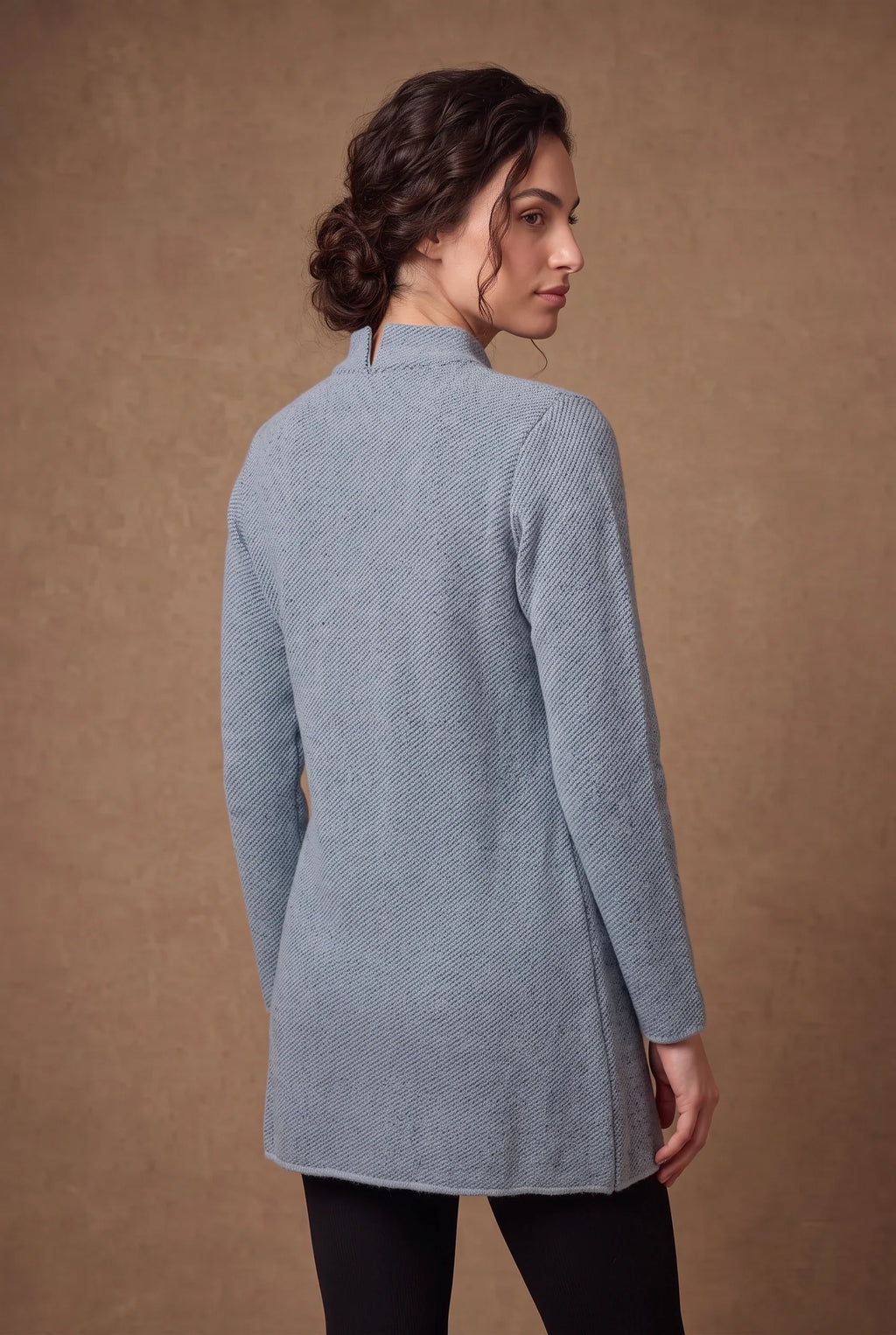 Grey Mandarin Collar Longline Knitted Cardigan 4