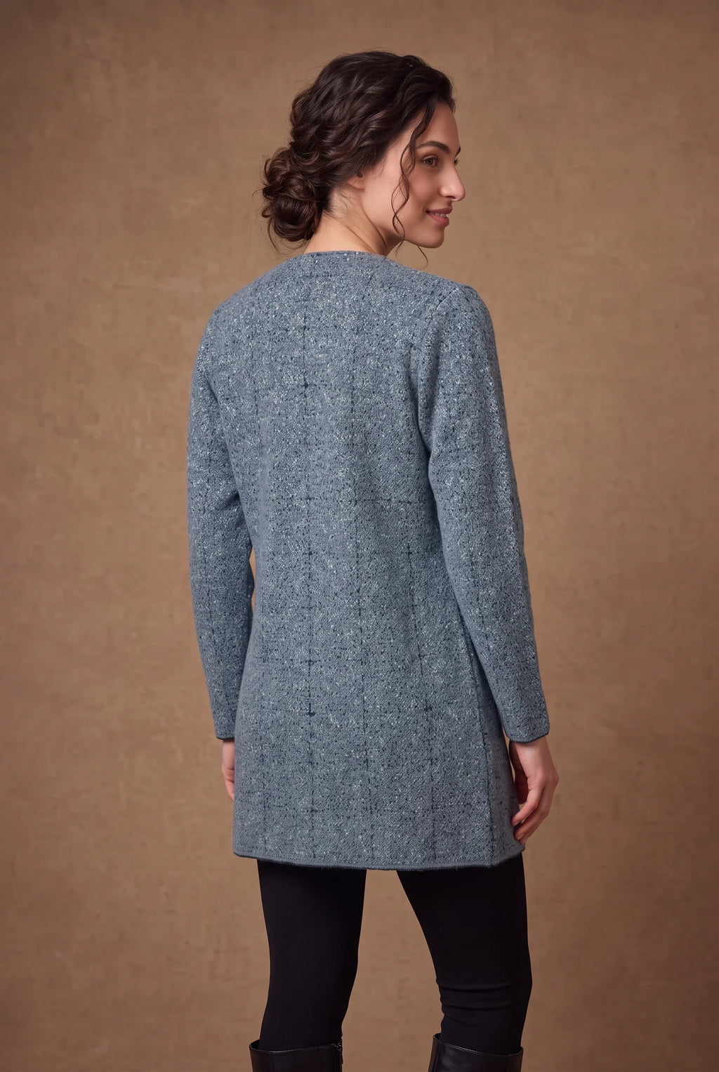 Steel Blue Tweed Longline Knitted Cardigan 1