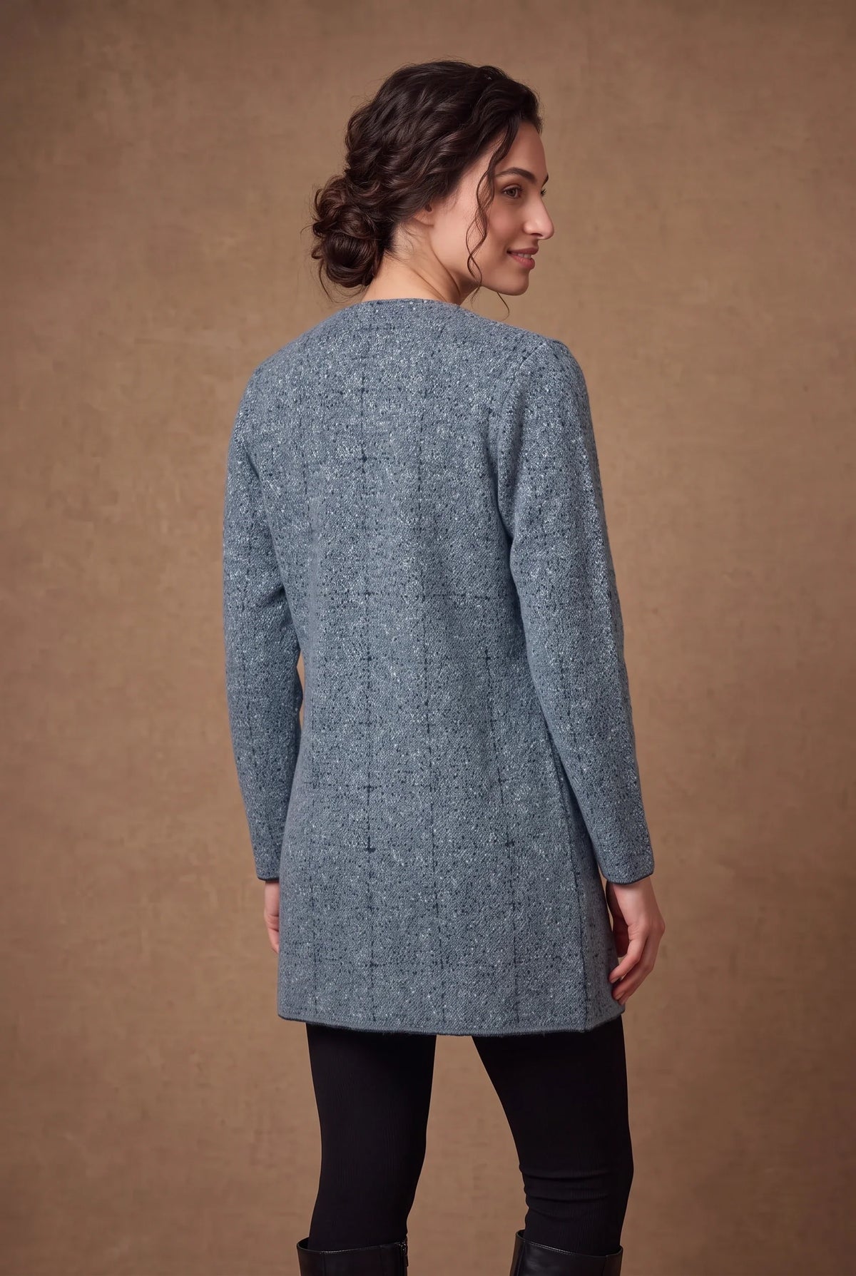 Steel Blue Tweed Longline Knitted Cardigan 1