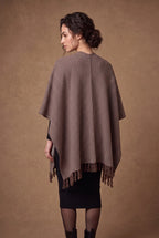 Brown Houndstooth Check Fringed Poncho 3