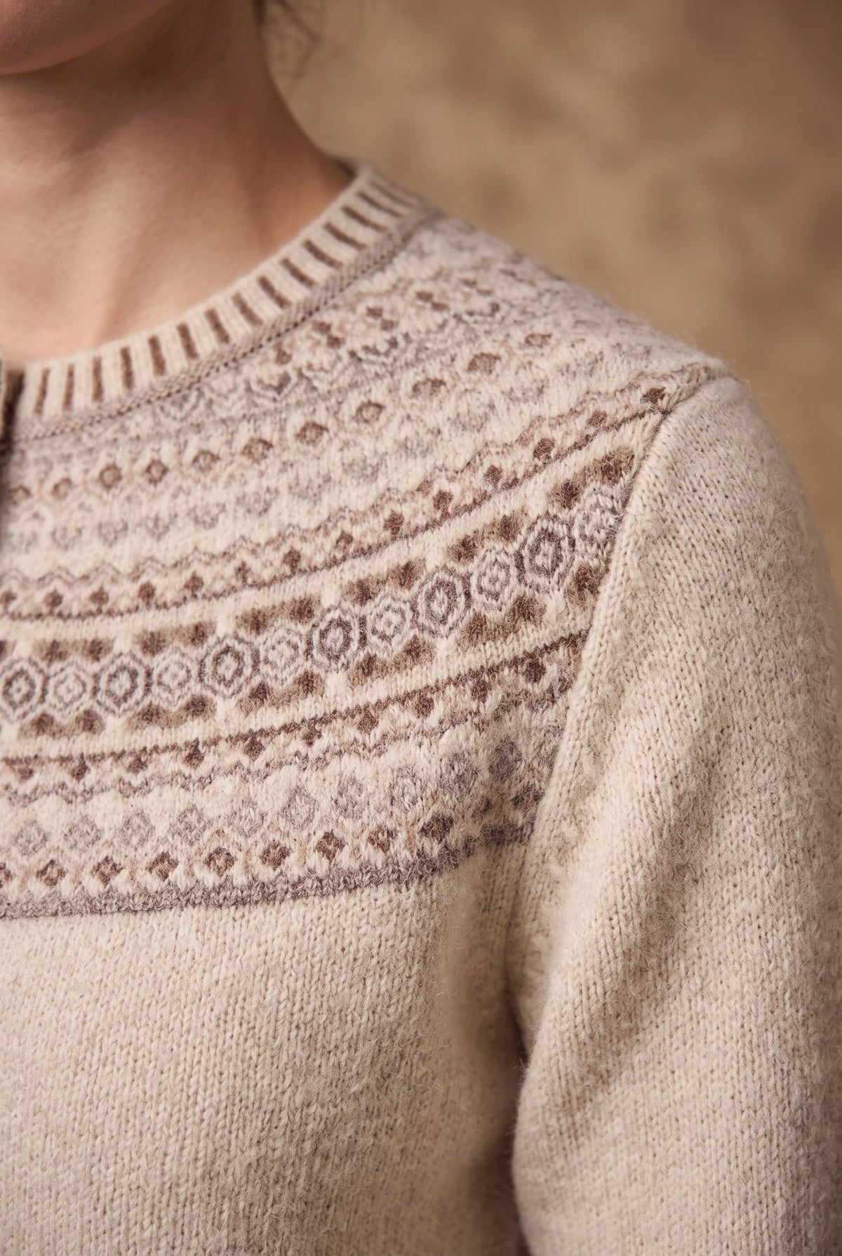 Cream Mocha Fair Isle Yoke Knitted Cardigan 2