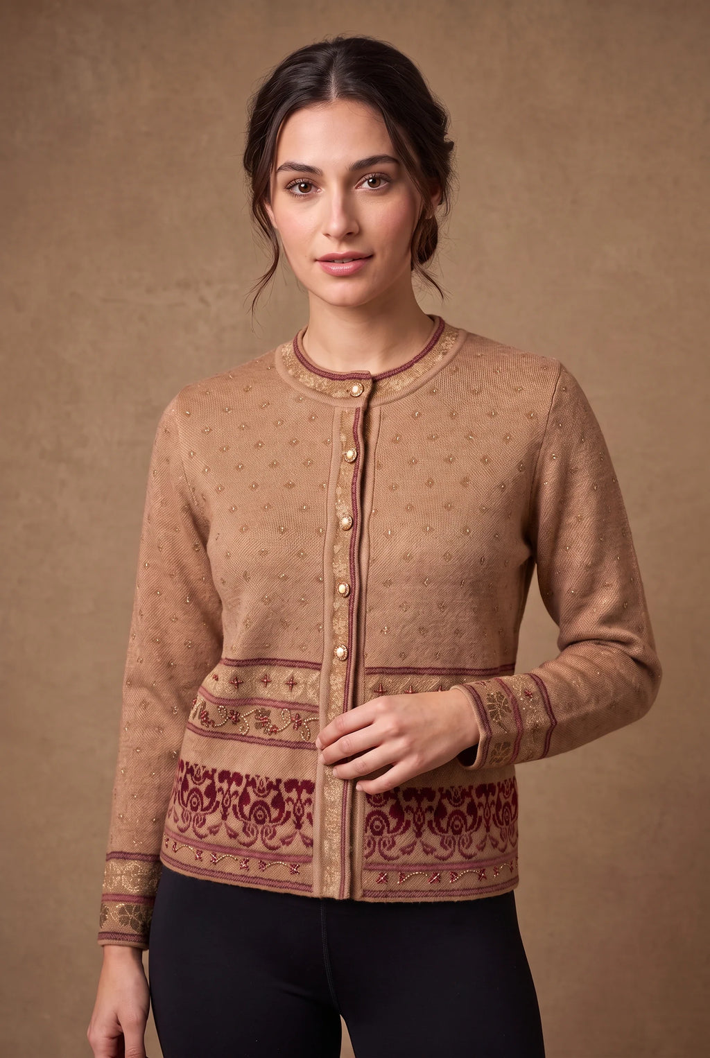 Camel Gold Fleck Knitted Cardigan 2