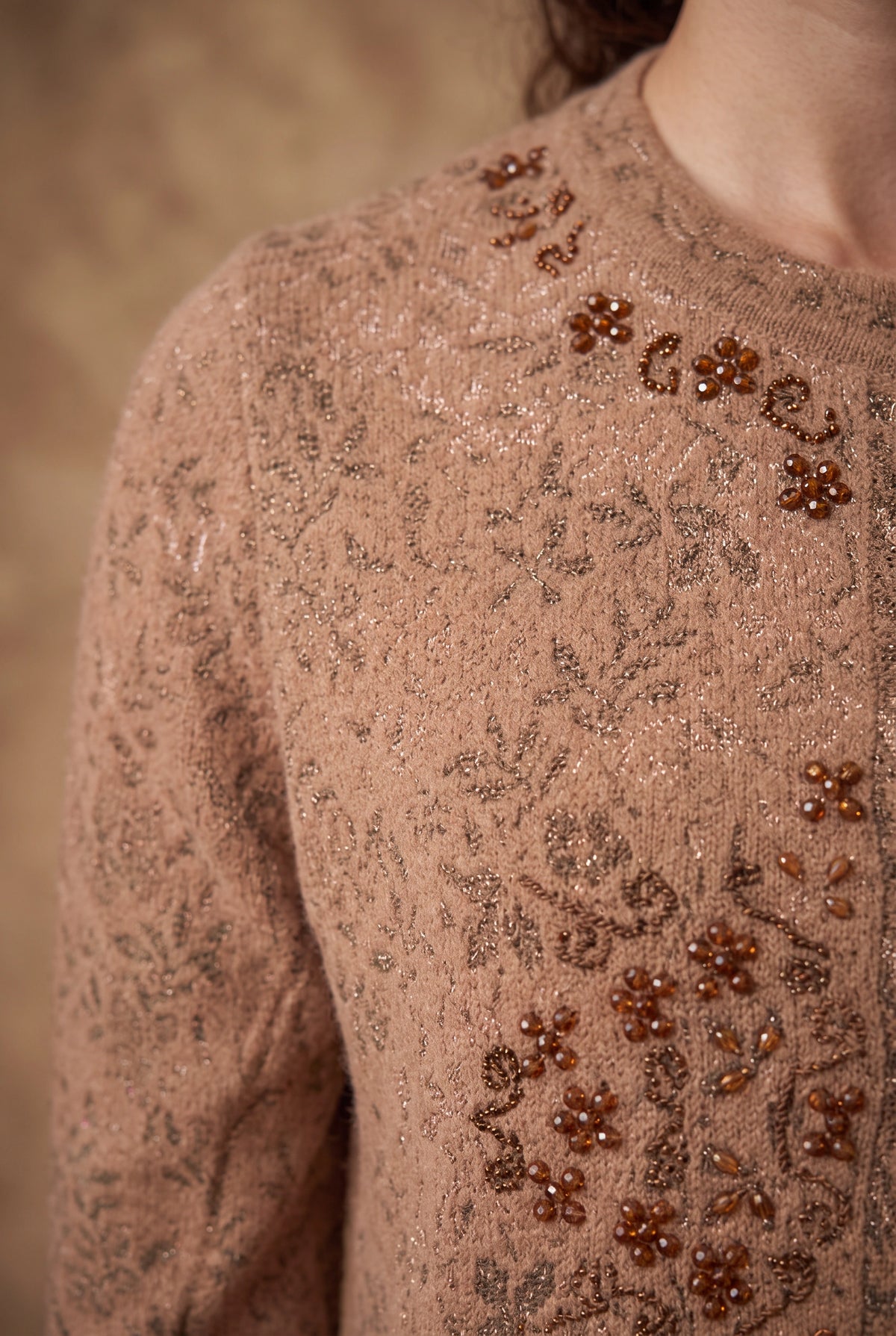 Lachi Women's Tan Beaded Acrylic Knit Cardigan