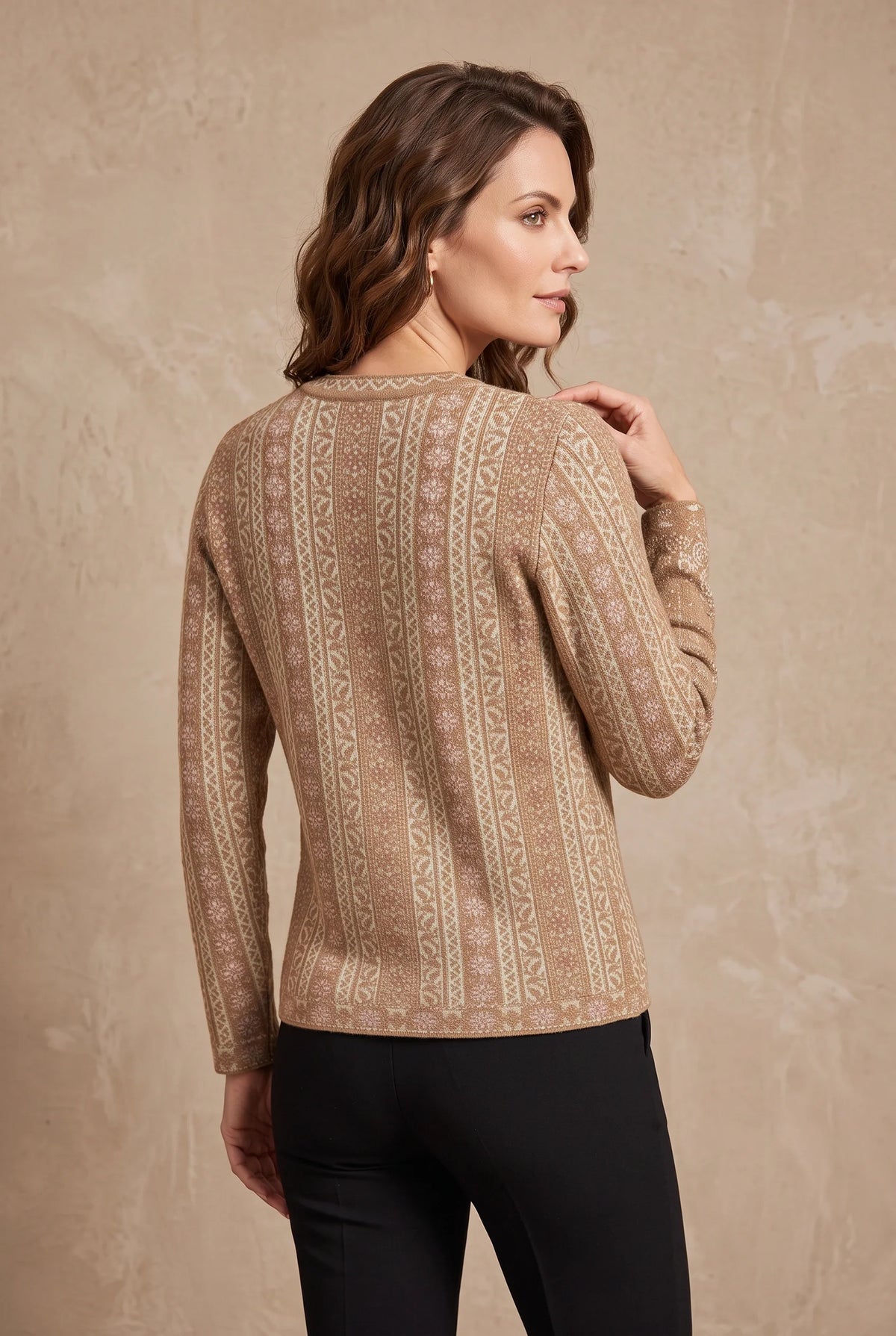 Beige Jacquard Knitted Cardigan 2