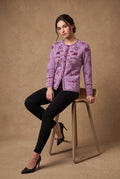 Lachi Women's Lilac Beaded Rose Jacquard Knitted Cardigan
