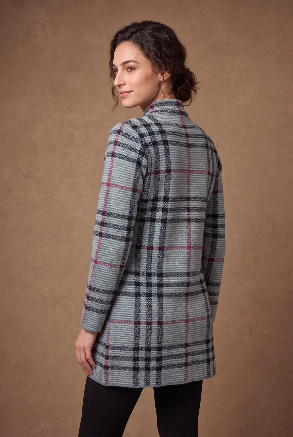 Grey Tartan Check Longline Knitted Cardigan 2
