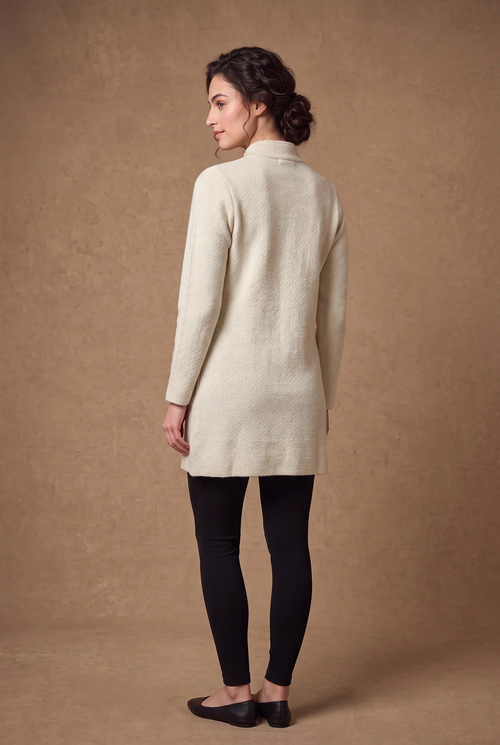 Ivory Mandarin Collar Longline Knitted Cardigan 2