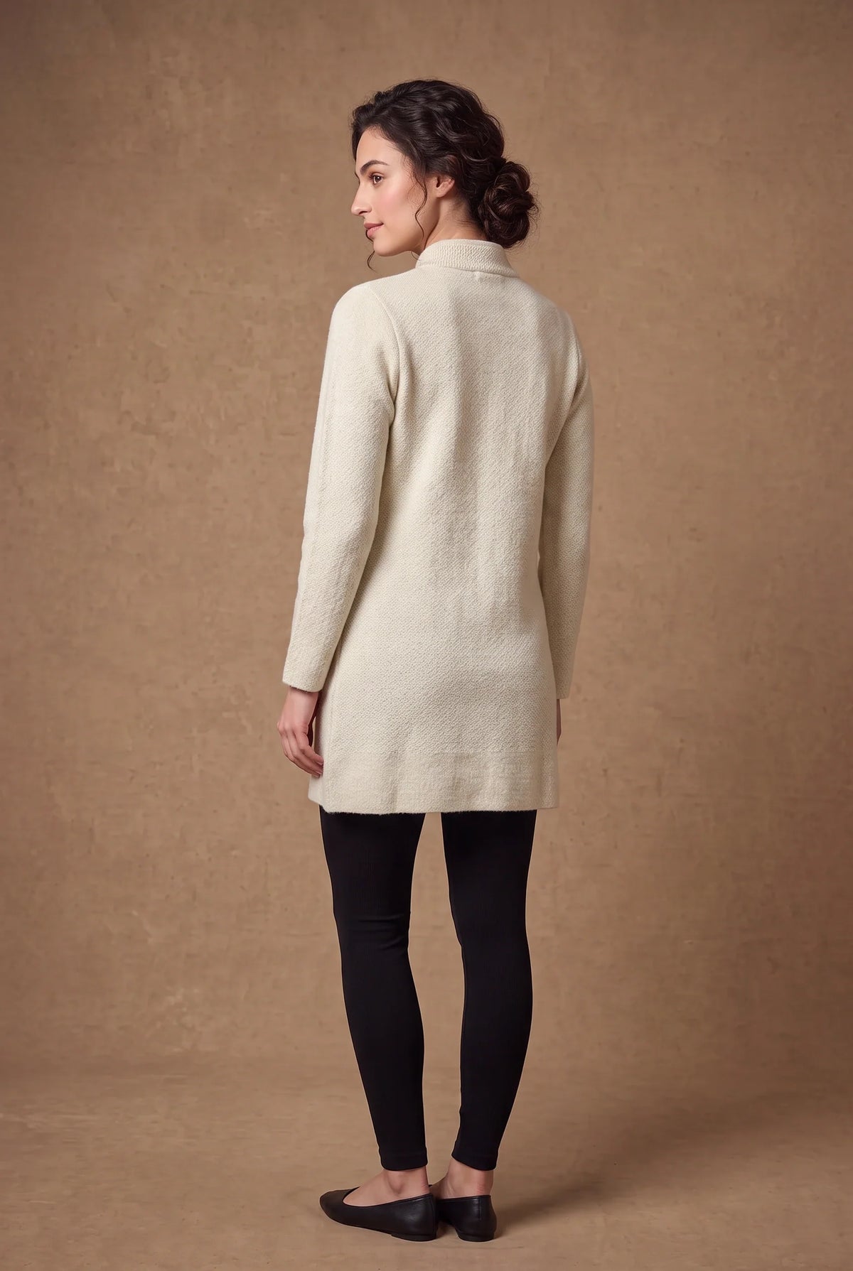 Ivory Mandarin Collar Longline Knitted Cardigan 2