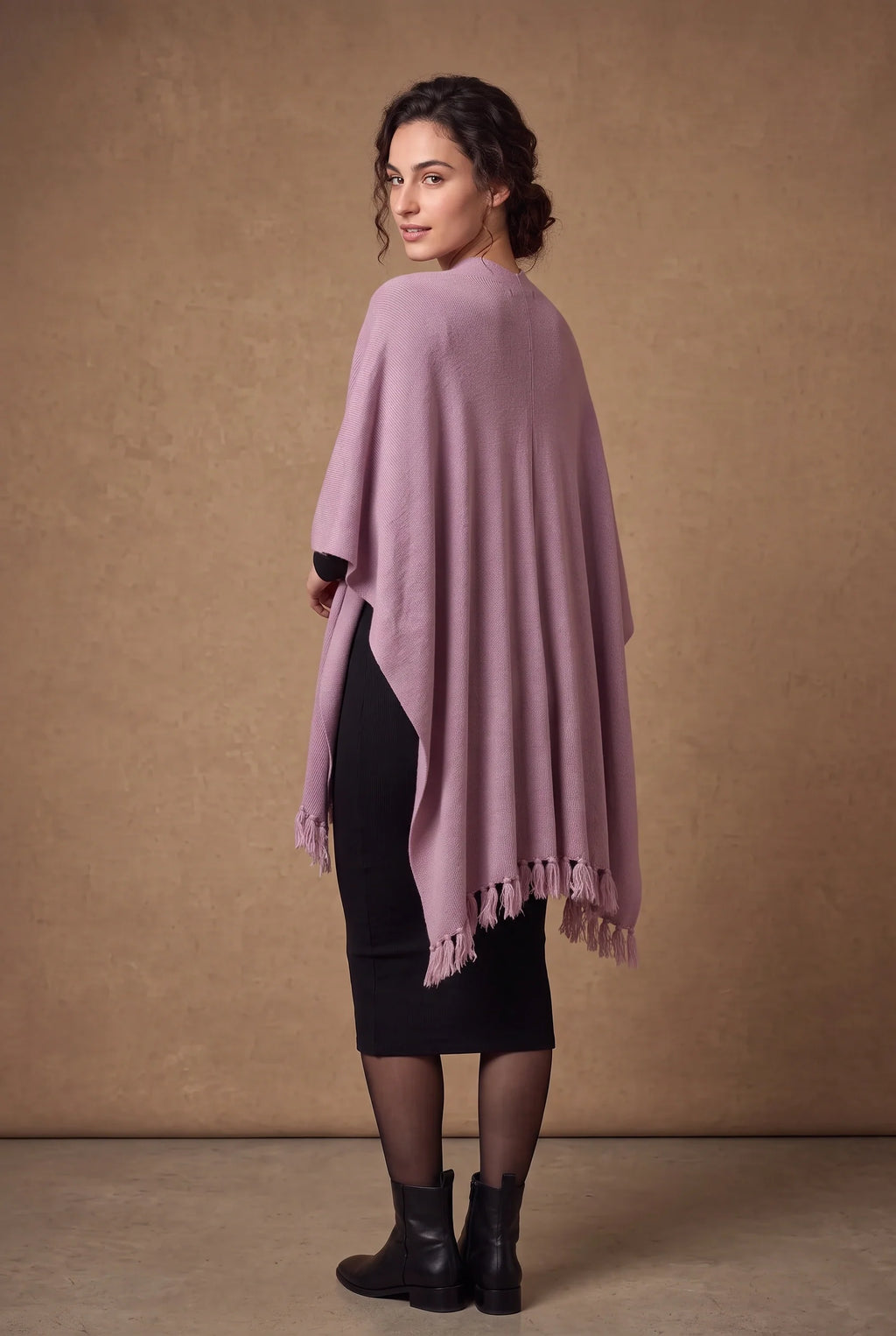 Mauve Tasseled Poncho Cape 3