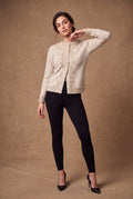 Lachi Women's Ivory Pearl Lace Panel Knitted Cardigan
