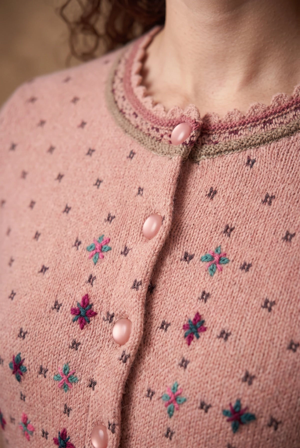 Lachi Women's Dusty Rose Cross Pattern Acrylic Knit Cardigan