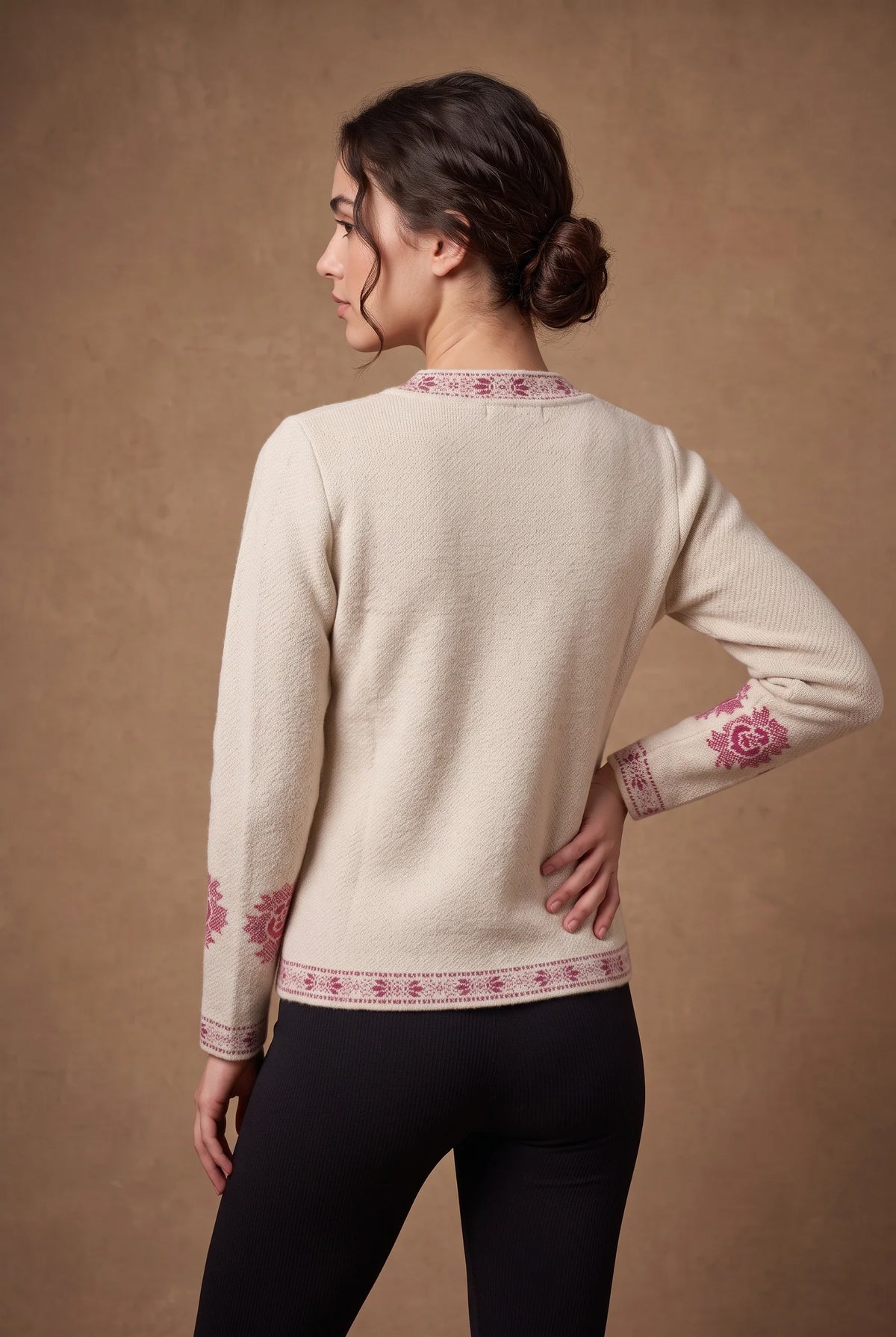 Cream Beaded Bloom Jacquard Knitted Cardigan 2