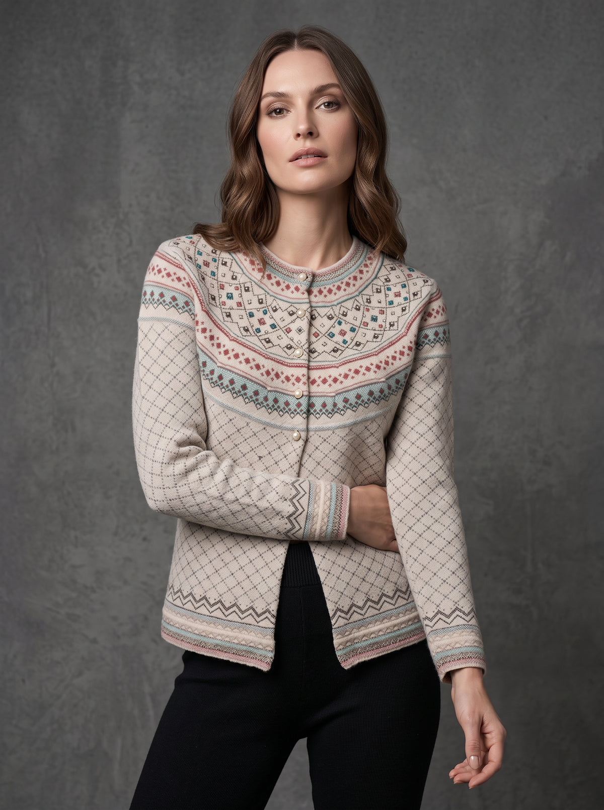 Cream Alpine Diamond Cardigan