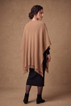 Lachi Women's Camel Ribbed Knit Tasseled Poncho Cape