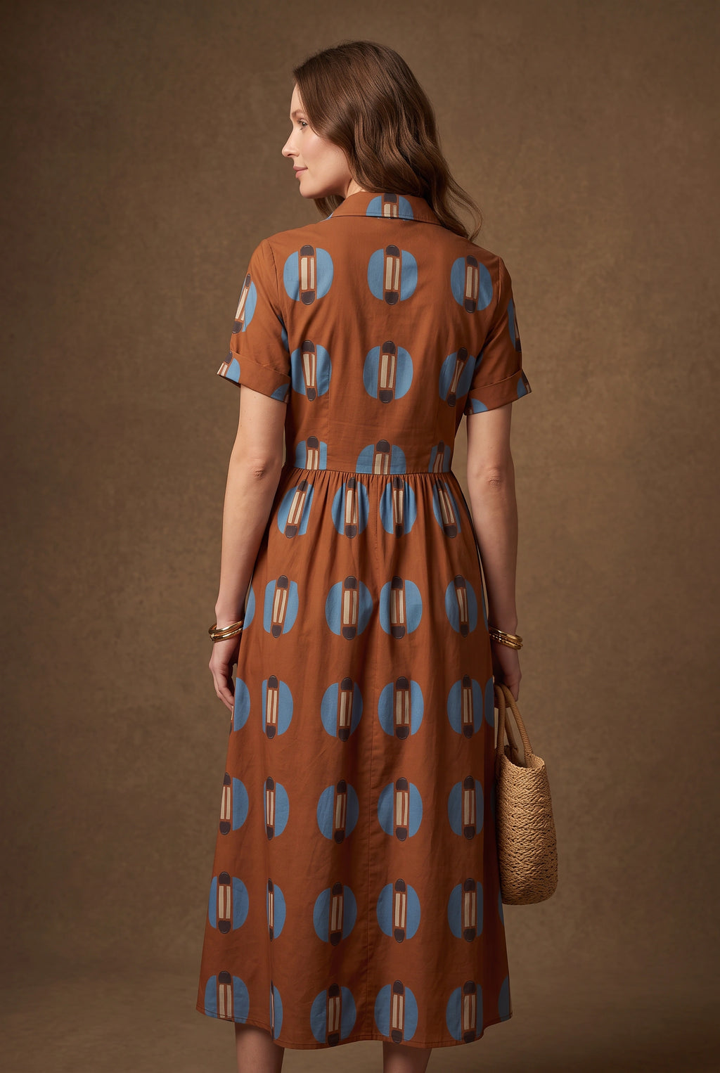 Rust Geo Print Midi Shirt Dress