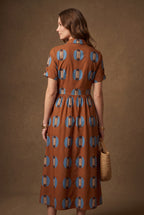 Rust Geo Print Midi Shirt Dress