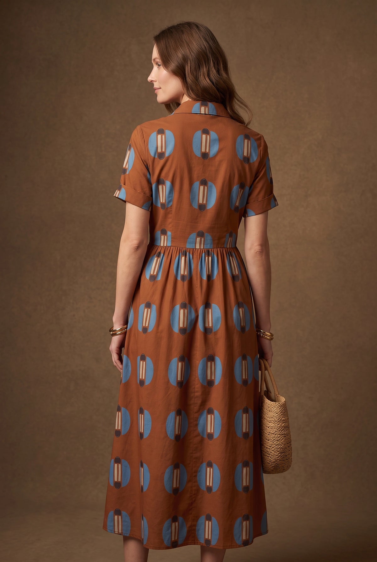 Rust Geo Print Midi Shirt Dress