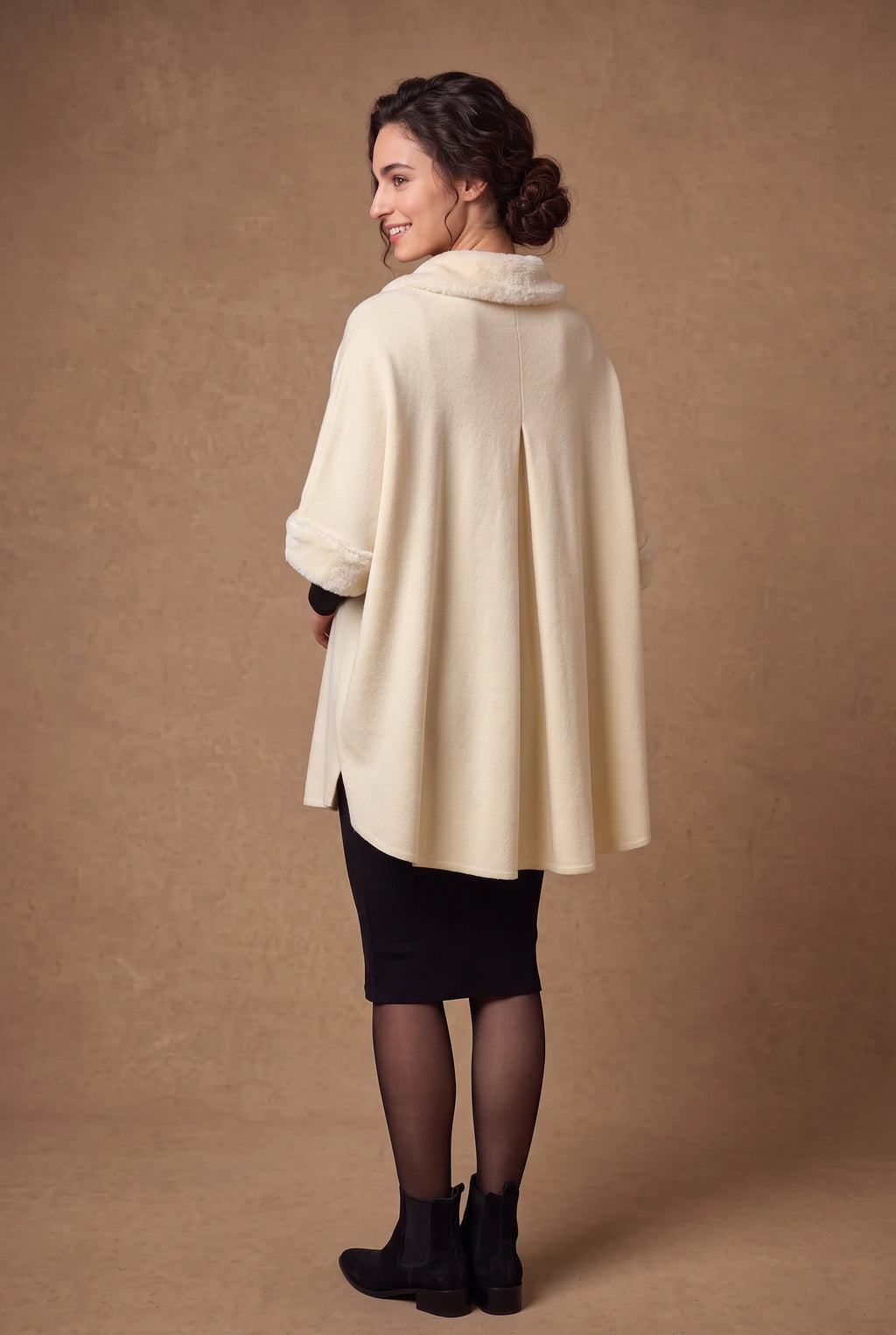 Lachi Women's Ivory Faux Fur Trim Swing Cape