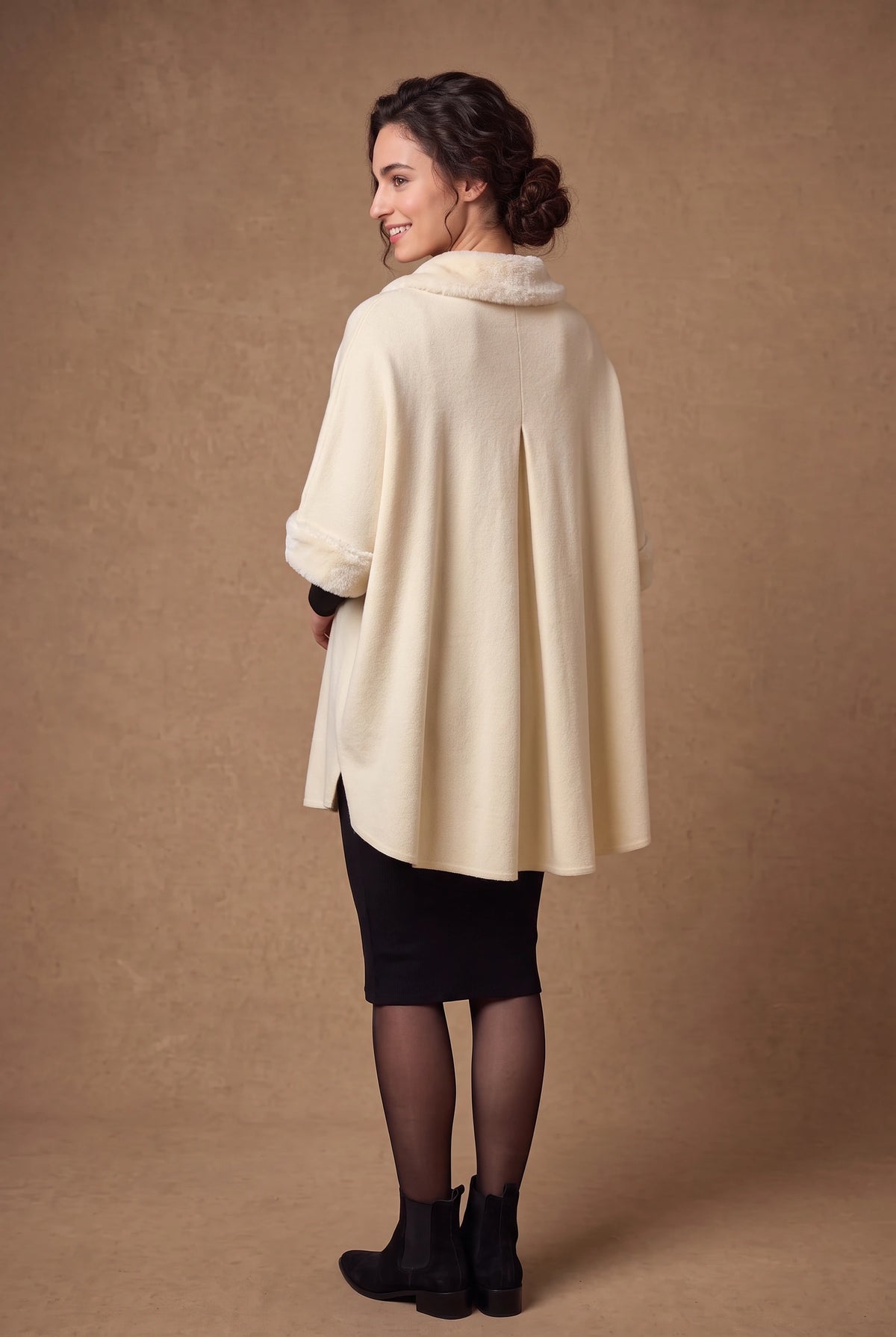 Lachi Women's Ivory Faux Fur Trim Swing Cape