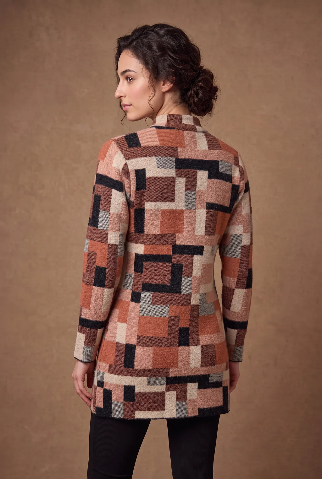 Terracotta Colour Block Longline Knitted Cardigan 3