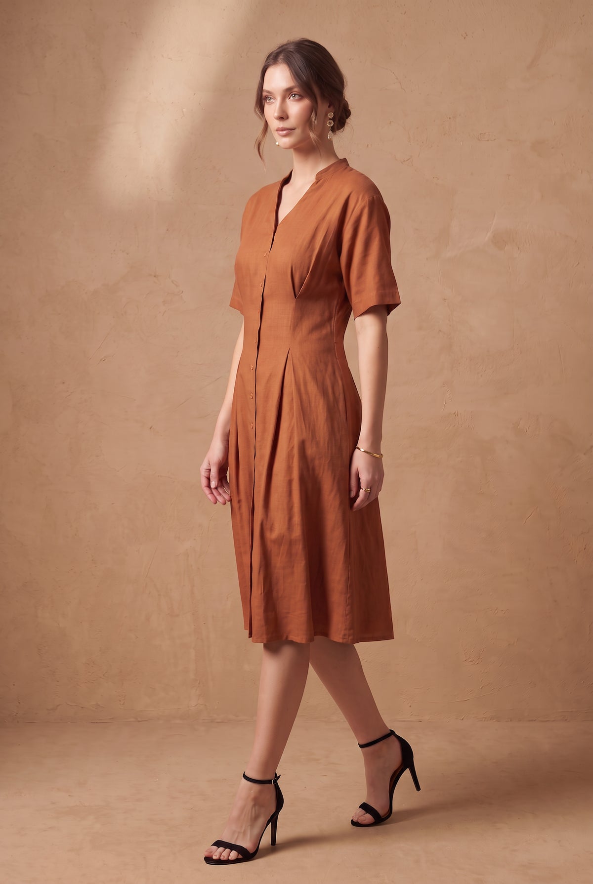 Lachi Women's Rust Viscose Blend Midi Dress