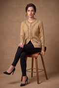 Lachi Women's Camel Paisley Frame Jacquard Knitted Cardigan
