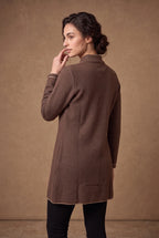 Cocoa Brown Contrast Trim Longline Knitted Cardigan 2