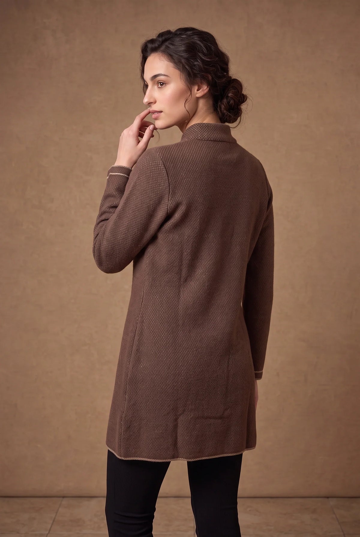 Cocoa Brown Contrast Trim Longline Knitted Cardigan 2