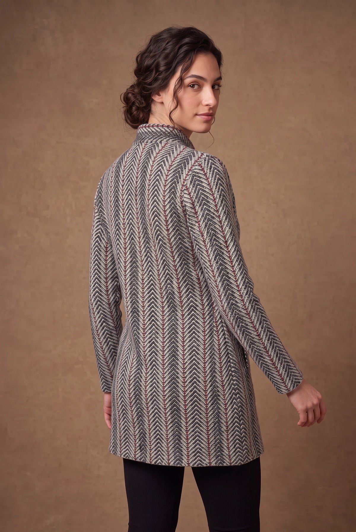 Lachi Women's Cinder Grey Herringbone Knitted Cardigan