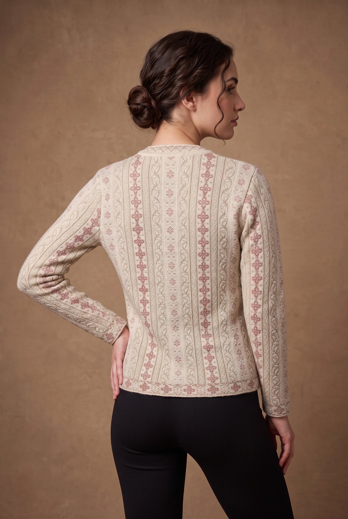 Lachi Women's Beige Fern Nylon Acrylic Cardigan