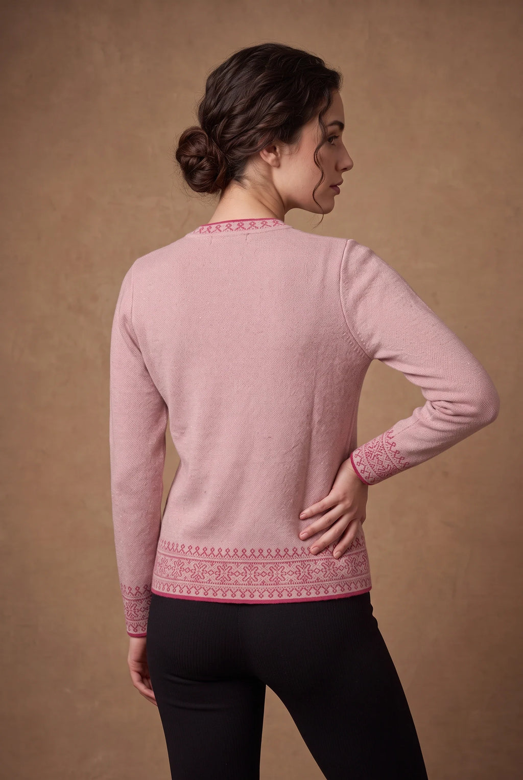 Dusty Pink Beaded Jacquard Panel Knitted Cardigan 2
